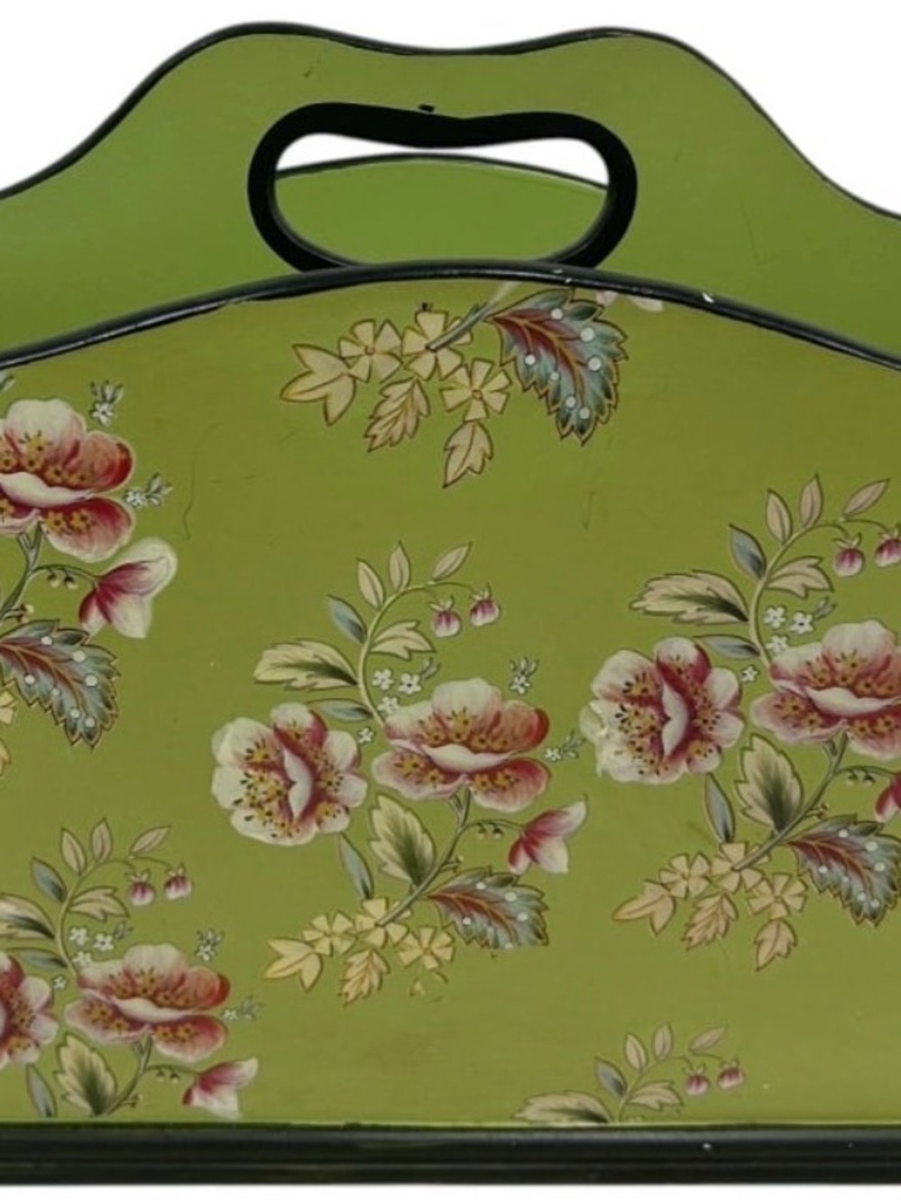 Vintage Green wooden Floral Toleware Magazine & Newspaper Holder
